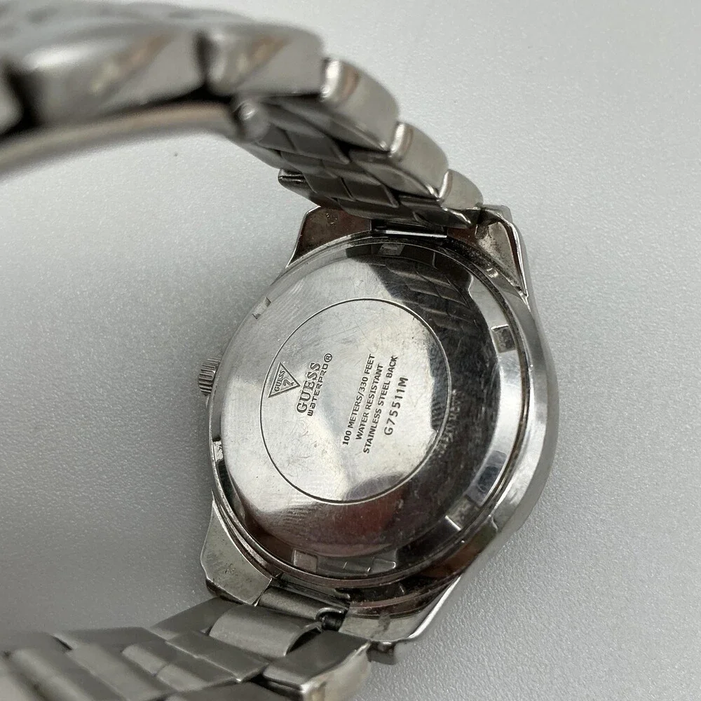 Guess Waterpro Womens Watch 35mm Silver Dial Crystal Bezel New Battery 6.25